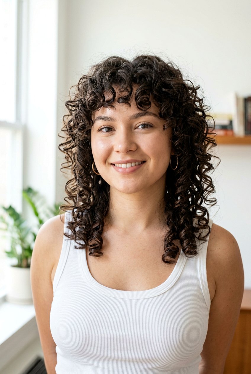 Curly Wolf Cut With Defined Curls For Round Face - 20 curly wolf cut for round face - 20 curly wolf cut for round face