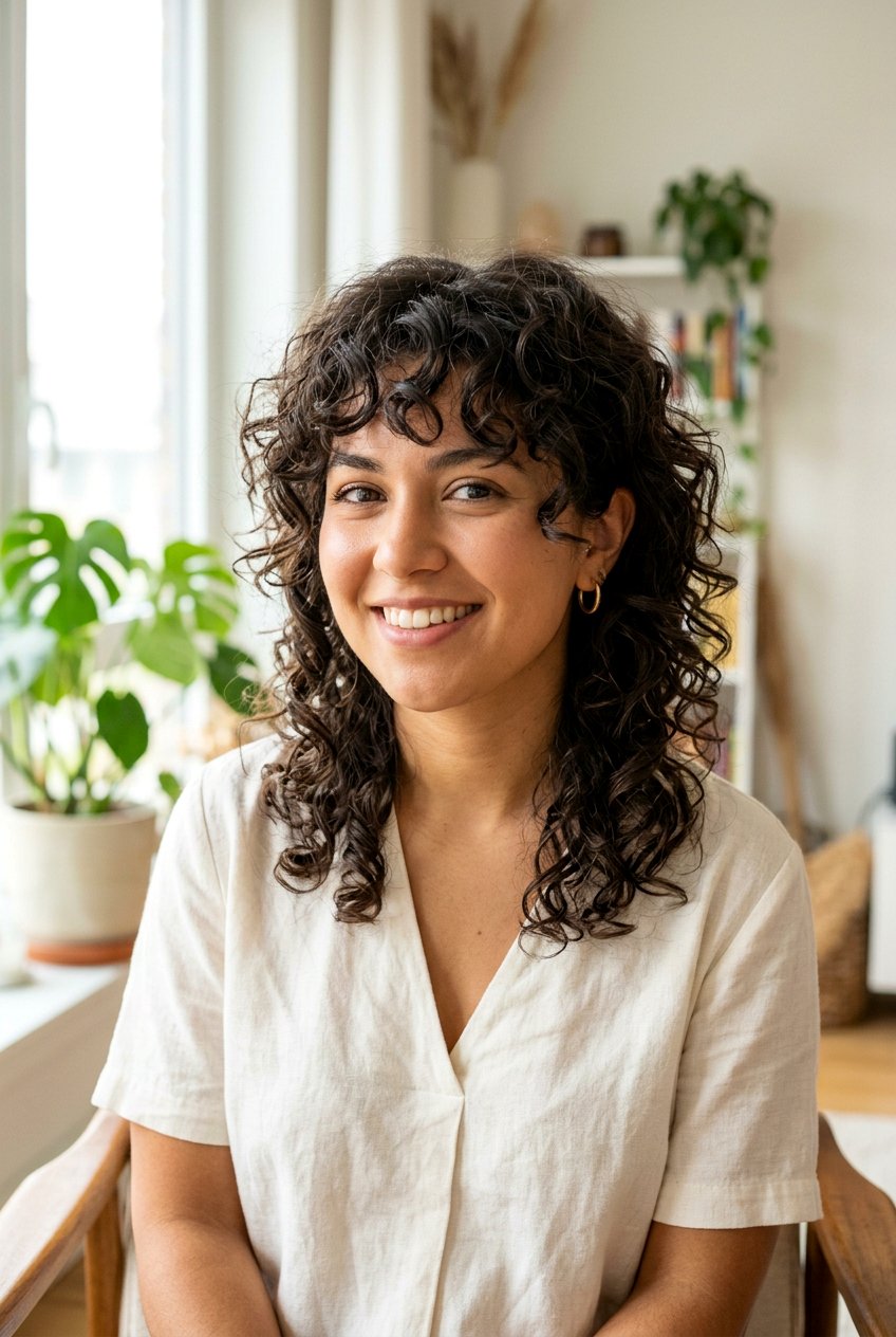 Curly Wolf Cut With Face Framing Layers For Round Face - 20 curly wolf cut for round face - 20 curly wolf cut for round face