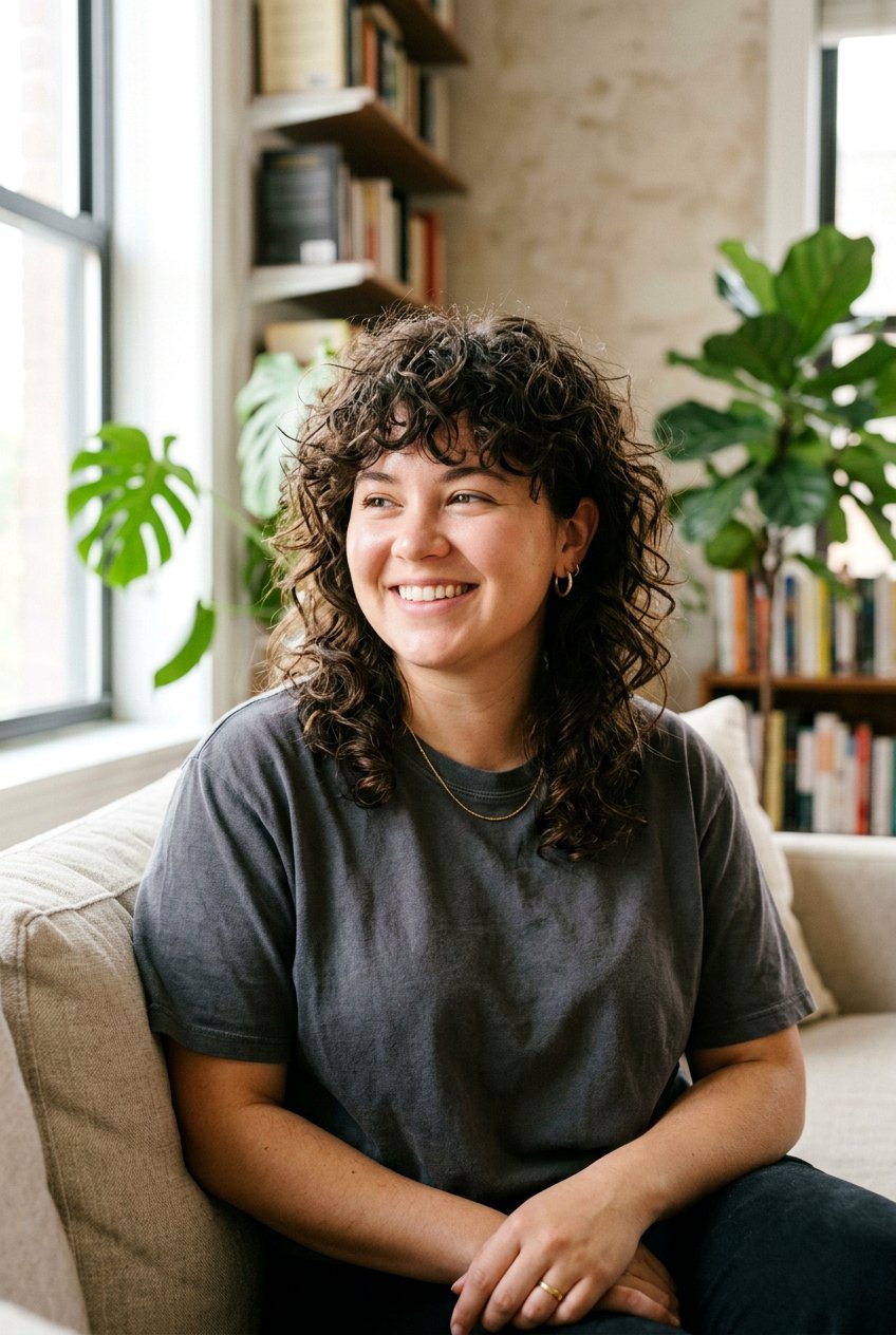 Curly Wolf Cut With Messy Texture For Round Face - 20 curly wolf cut for round face - 20 curly wolf cut for round face