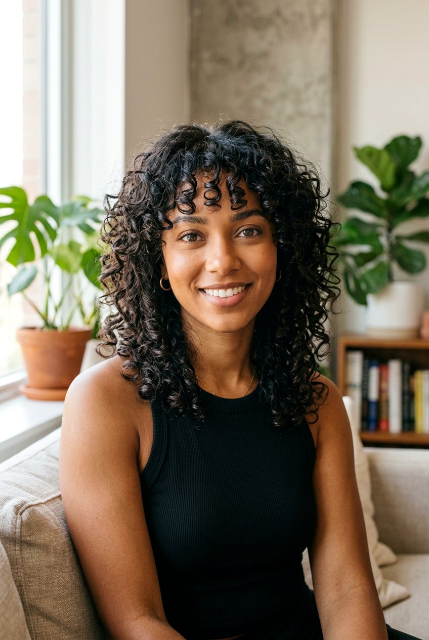 Curly Wolf Cut With Wispy Bangs - 20 wolf cut with wispy bangs - 20 wolf cut with wispy bangs