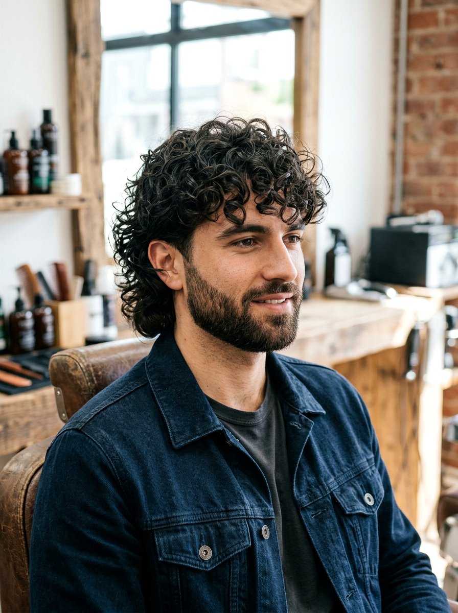 Curly Wolf Cut with Beard - 20 wolf cut men curly hair - 20 wolf cut men curly hair