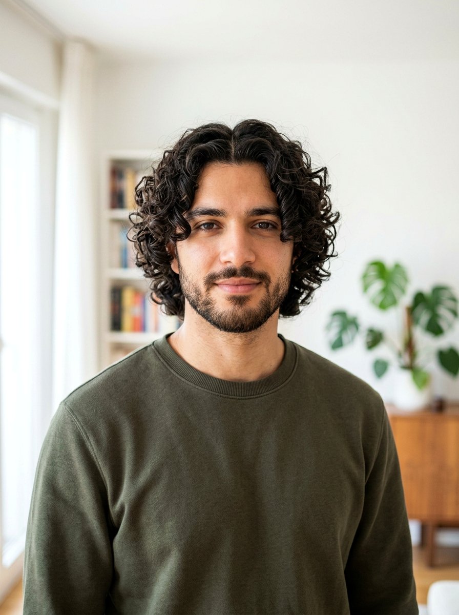 Curly Wolf Cut with Center Part - 20 wolf cut men curly hair - 20 wolf cut men curly hair