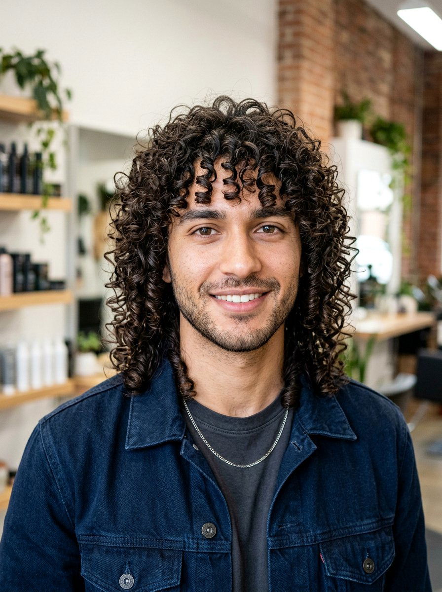 Curly Wolf Cut with Defined Curls - 20 wolf cut men curly hair - 20 wolf cut men curly hair