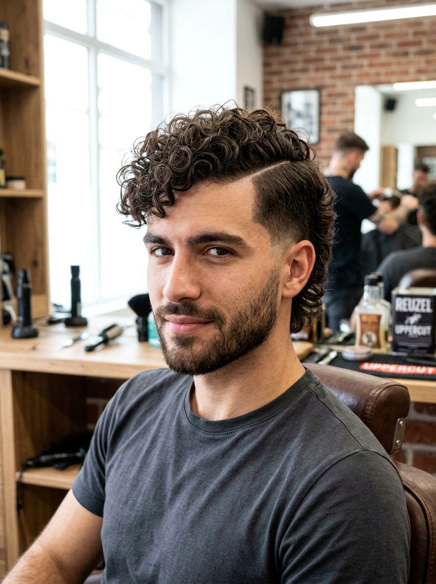 Curly Wolf Cut with Hard Part - 20 wolf cut men curly hair - 20 wolf cut men curly hair