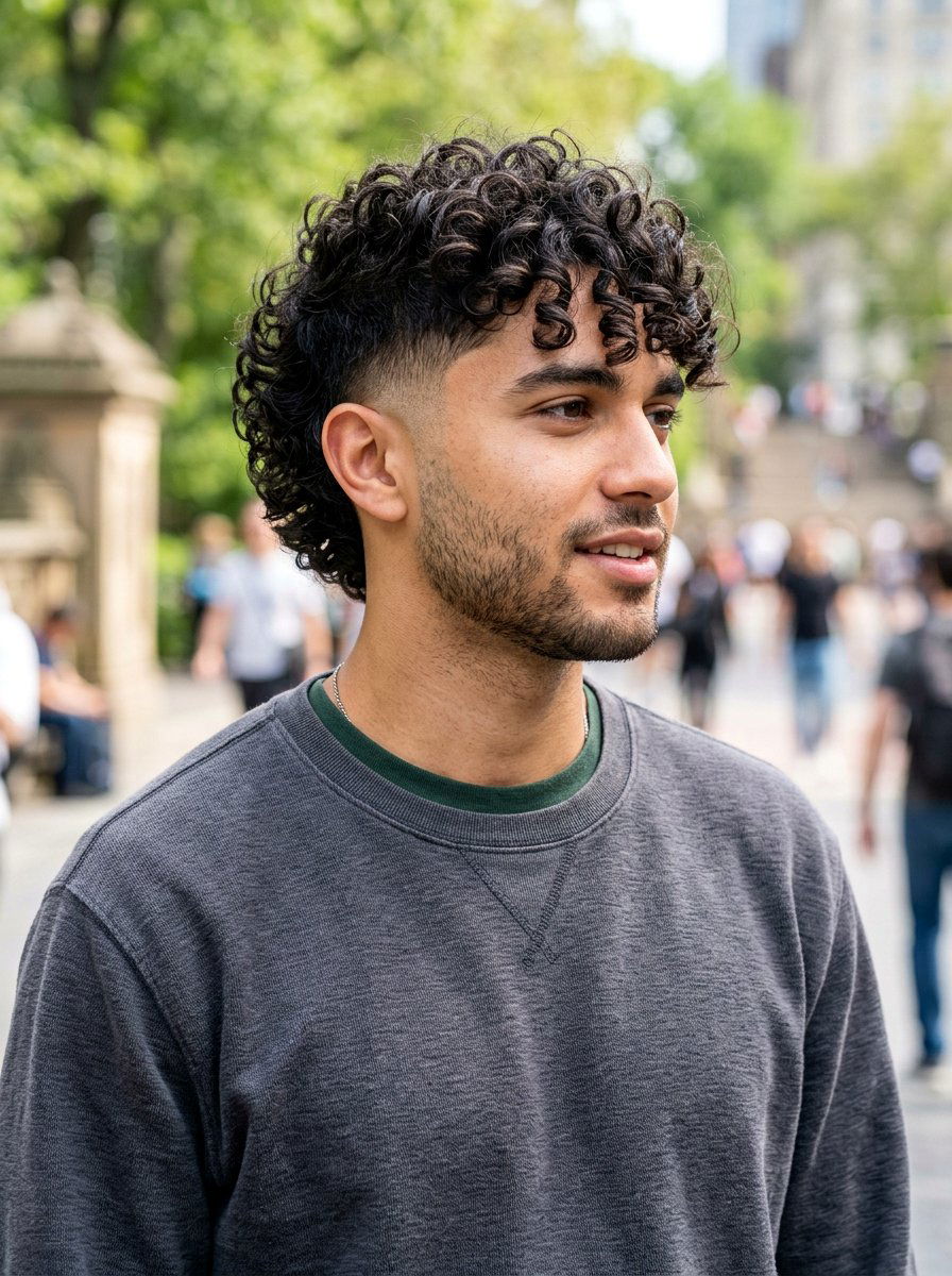 Curly Wolf Cut with Taper Fade - 20 wolf cut men curly hair - 20 wolf cut men curly hair