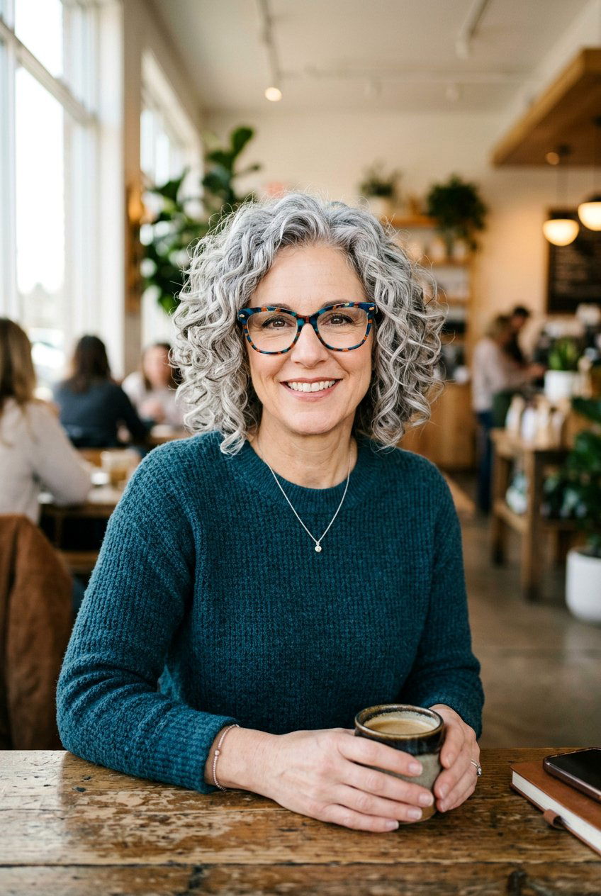 Curly bob - 20 hairstyles for women over 40 with glasses - 20 hairstyles for women over 40 with glasses