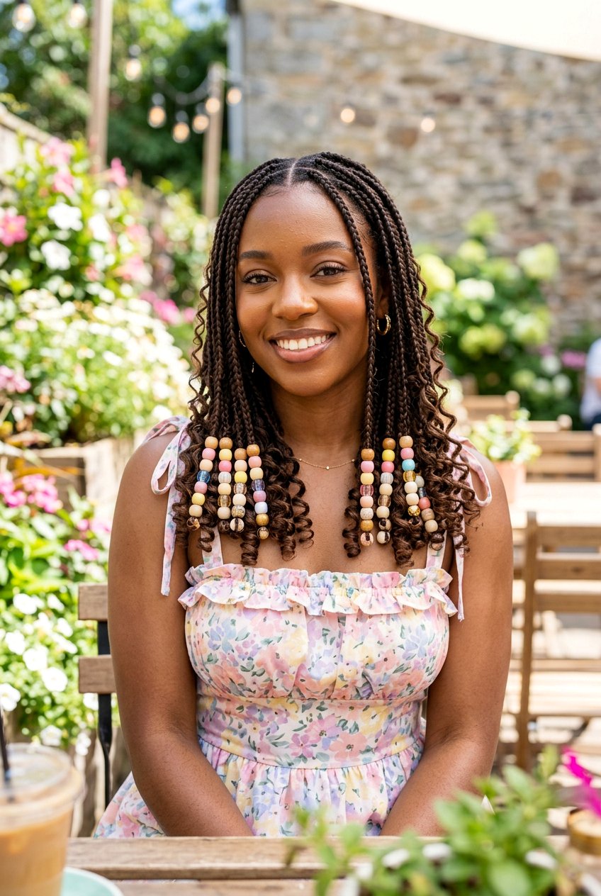 Curly end knotless braids with beads - 20 waist length knotless braids with beads - 20 waist length knotless braids with beads