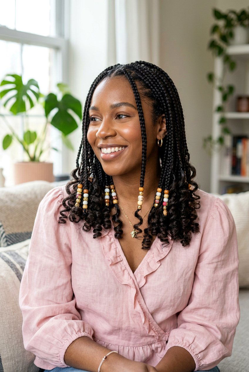 Curly ends box braids with beads - 20 box braids with beads - 20 box braids with beads