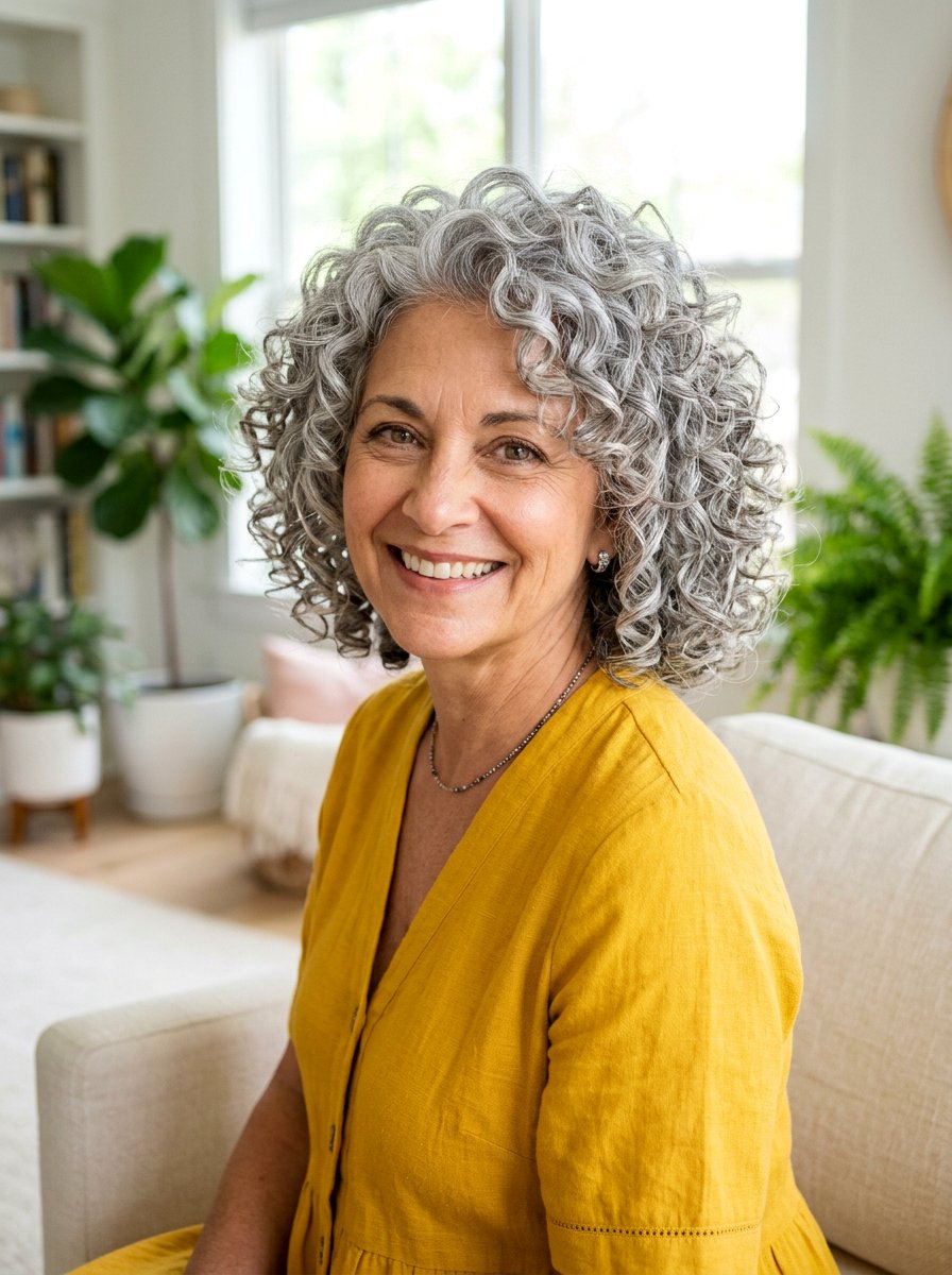 Curly gray layered hair - 20 shoulder length gray layered haircut - 20 shoulder length gray layered haircut