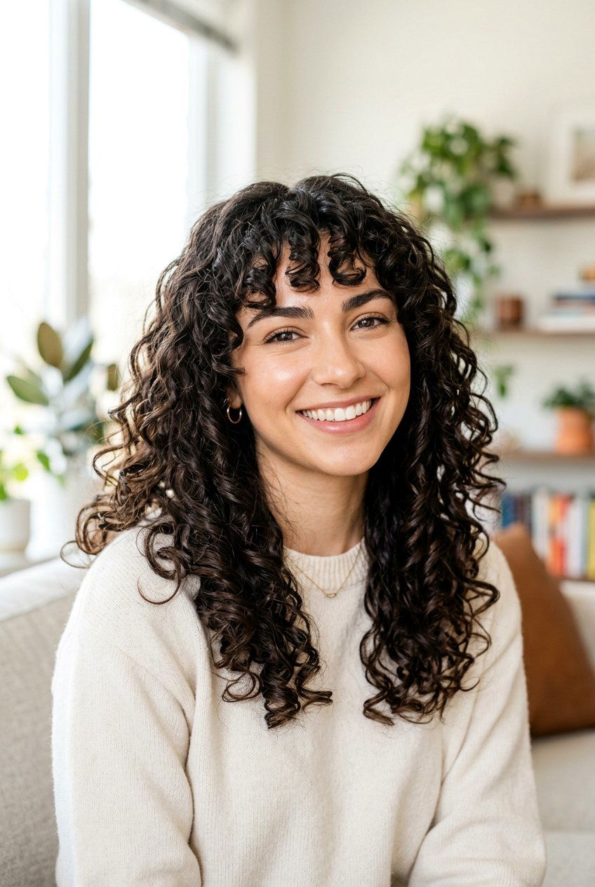 Curly hair with bottleneck bangs - 20 hairstyles for curly hair - 20 hairstyles for curly hair