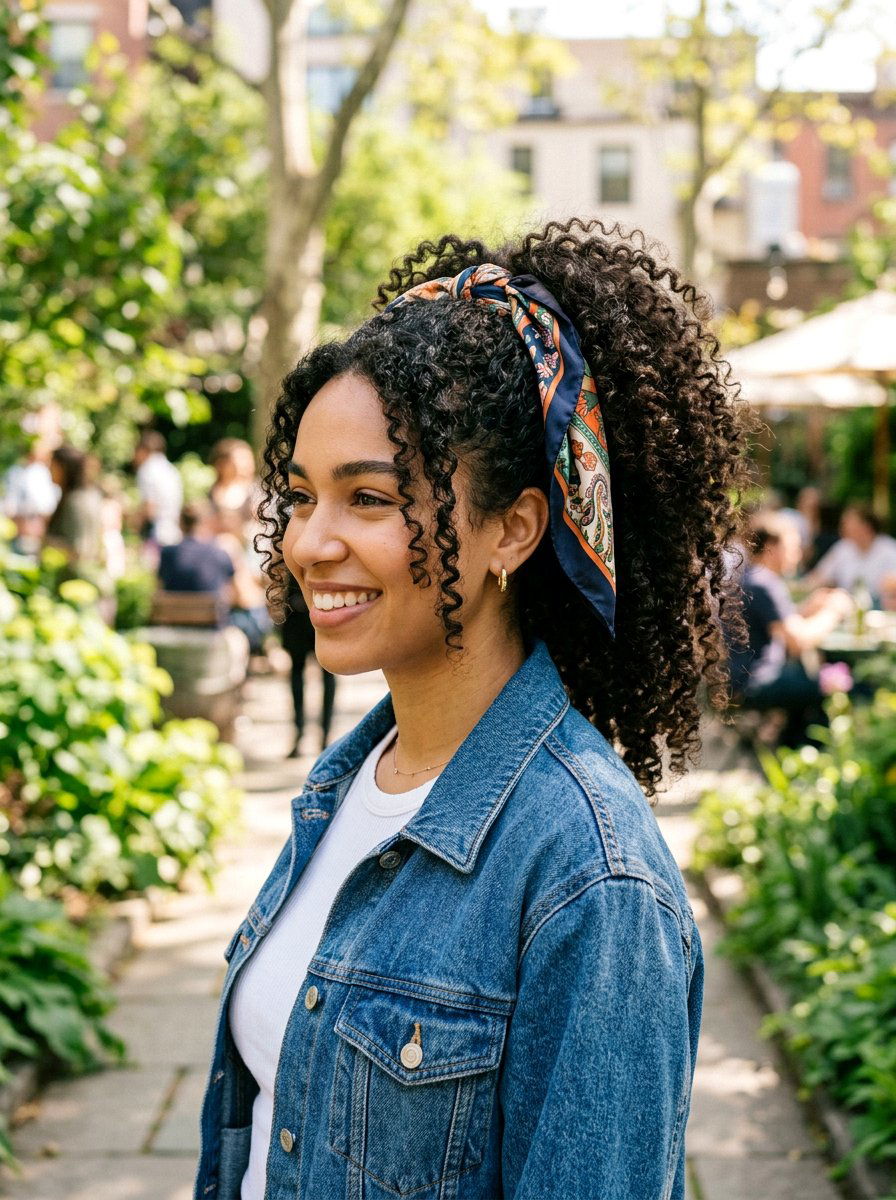 Curly ponytail with silk scarf - 20 silk scarf ponytail hairstyle - 20 silk scarf ponytail hairstyle