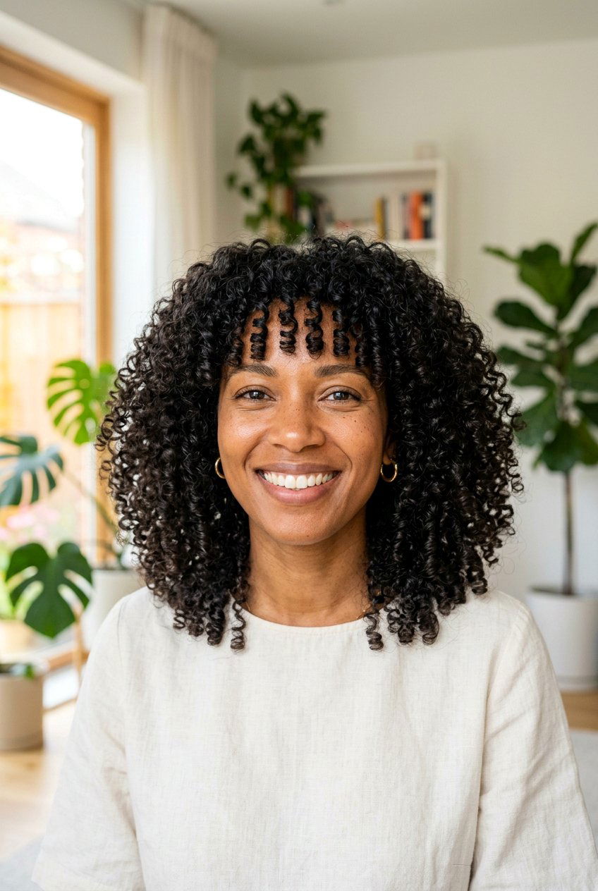 Curly shoulder length hair with curly bangs - 20 shoulder length haircuts with bangs - 20 shoulder length haircuts with bangs