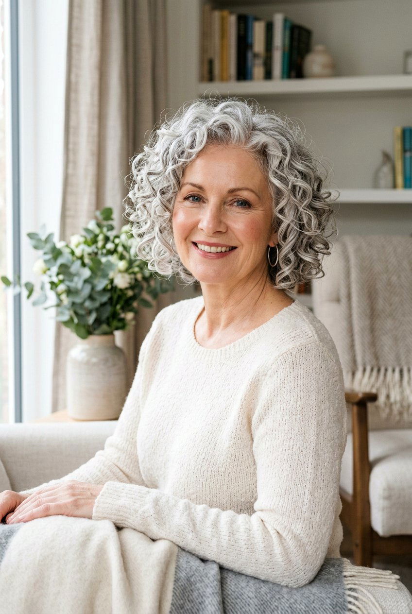 Curly silver bob - 20 gray transition bob hairstyle - 20 gray transition bob hairstyle