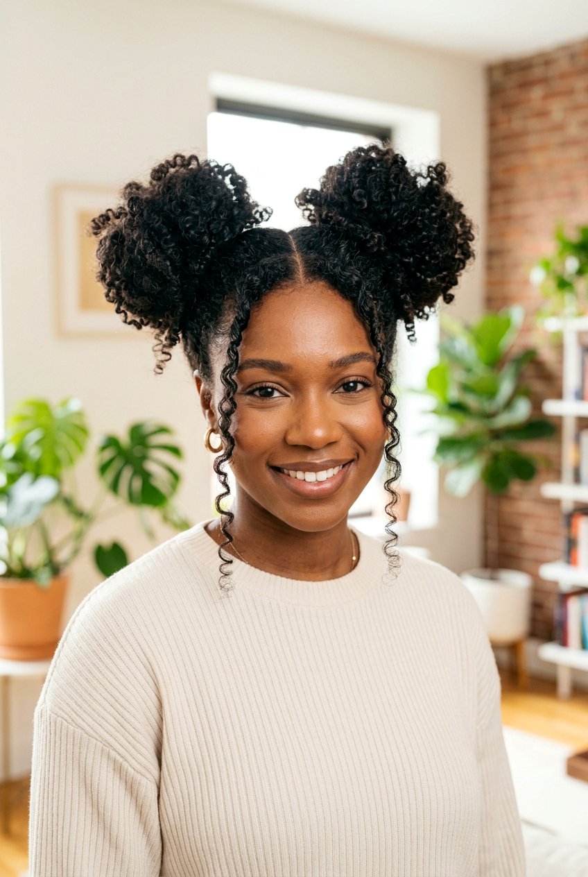 Curly space buns - 20 hairstyles for curly hair - 20 hairstyles for curly hair