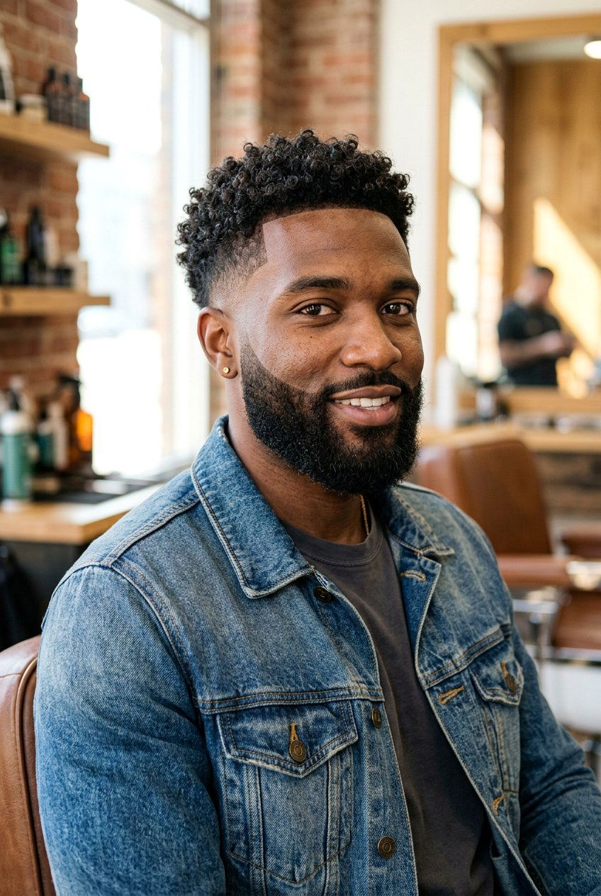 Curly taper fade with beard - 20 curly taper fade for men - 20 curly taper fade for men