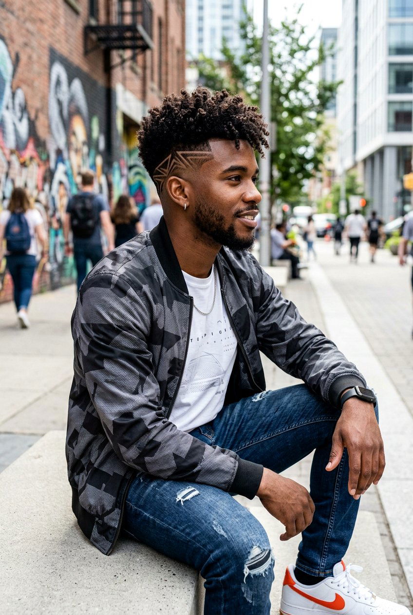 Curly taper fade with design - 20 curly taper fade for men - 20 curly taper fade for men