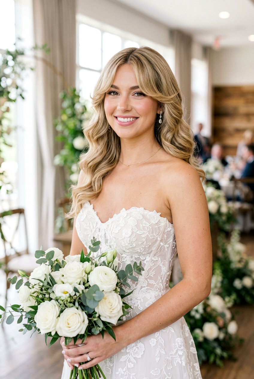 Curtain Bang Bridal Soft Curls With Middle Part - 20 bridal soft curls with middle part - 20 bridal soft curls with middle part