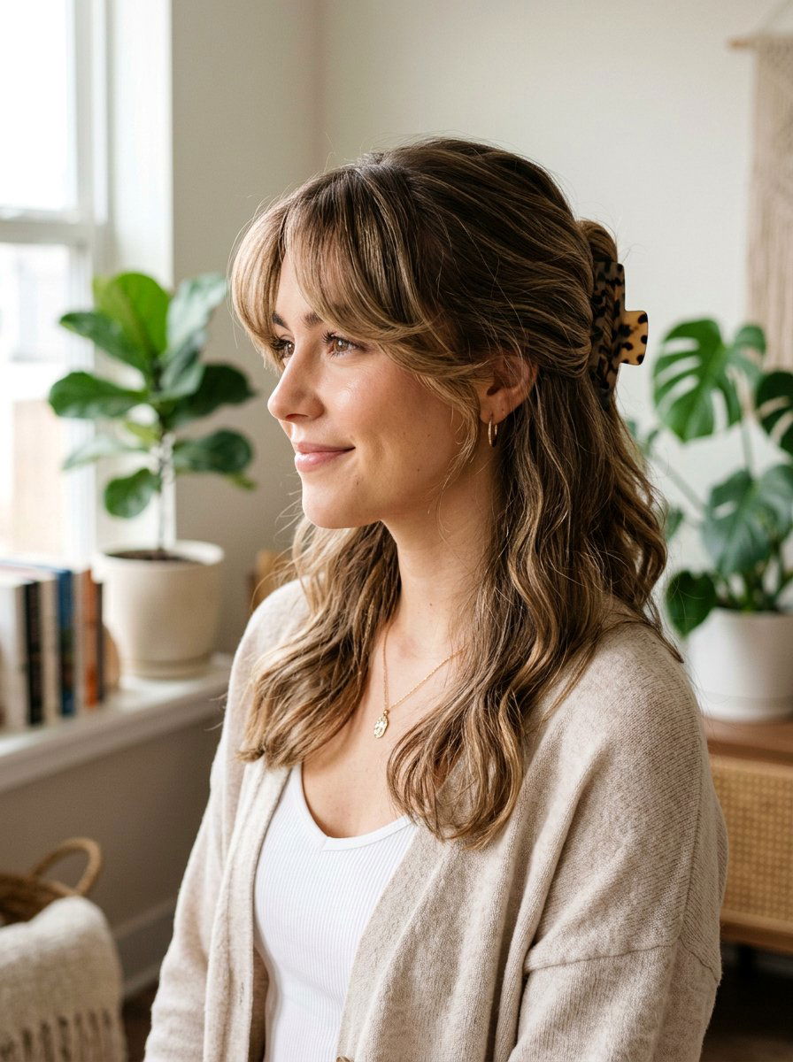 Curtain Bangs Claw Clip - 20 claw clip hairstyle for moms - 20 claw clip hairstyle for moms