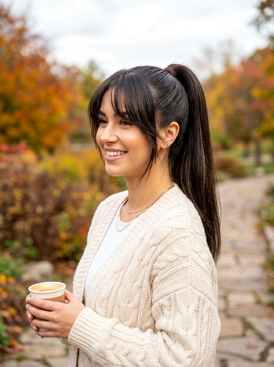 Curtain Bangs Glossy Straight Ponytail - 20 glossy straight ponytail hairstyle - 20 glossy straight ponytail hairstyle