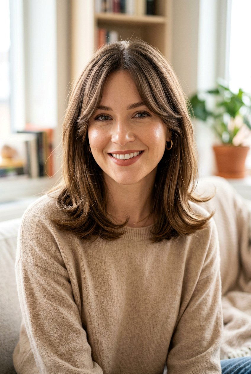 Curtain Bangs Lob With Flipped Ends - 20 medium haircut with flipped ends - 20 medium haircut with flipped ends