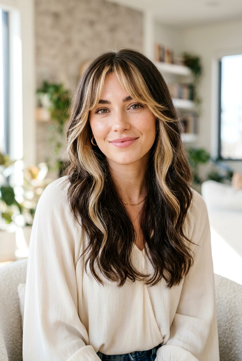 Curtain Bangs With Blonde Money Piece On Brunette - 20 subtle blonde money piece on brunette - 20 subtle blonde money piece on brunette