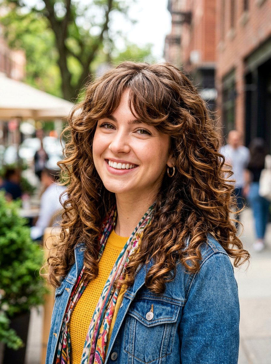 Curtain Bangs With Bouncy Curls - 20 soft glam hairstyle for moms - 20 soft glam hairstyle for moms