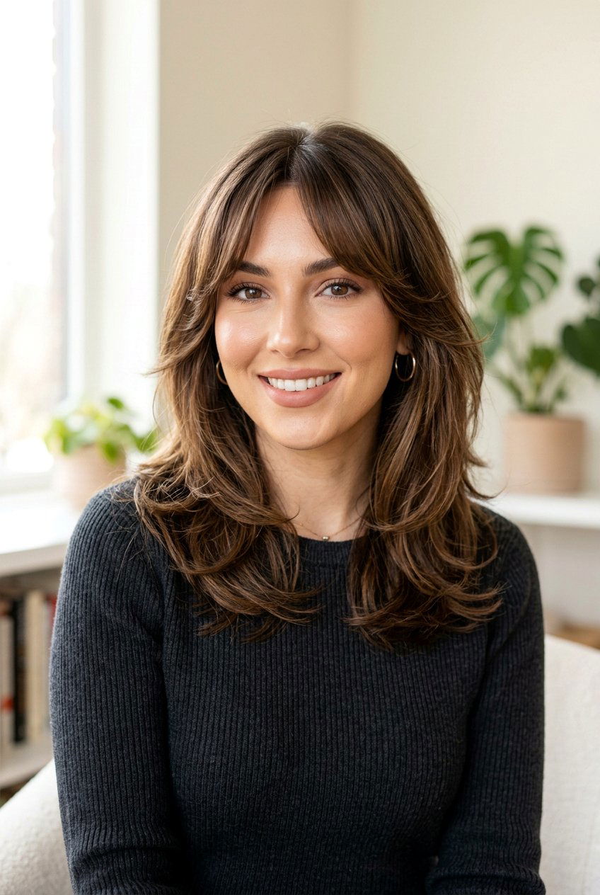 Curtain Bangs With Feathered Layers - 20 70s feathered layers haircut - 20 70s feathered layers haircut