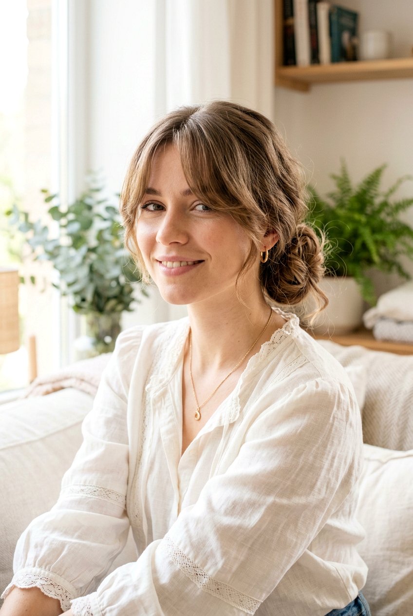 Curtain Bangs With Loose Bun - 20 date night hairstyles - 20 date night hairstyles