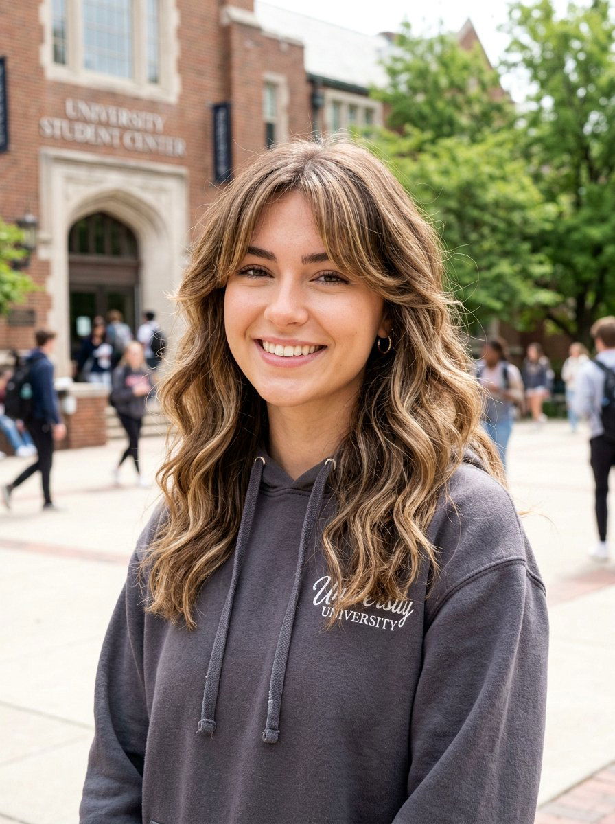 Curtain Bangs With Loose Waves Hairstyle For College - 20 cute hairstyle for college campus - 20 cute hairstyle for college campus