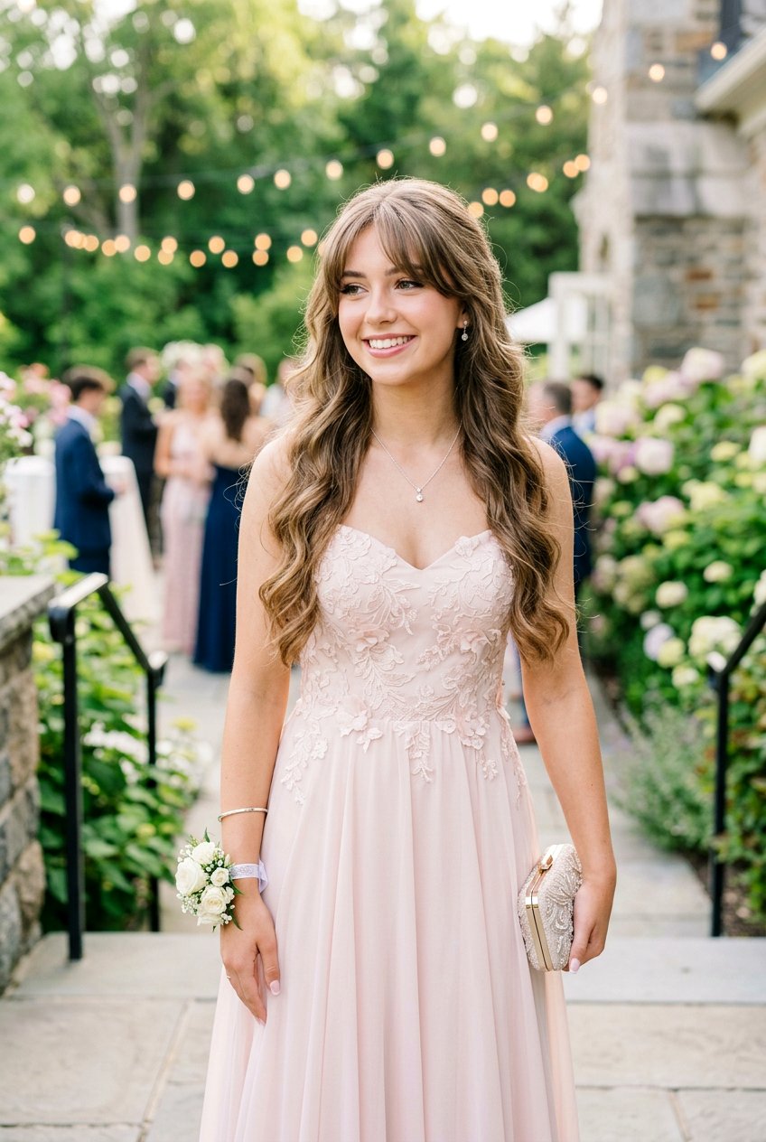 Curtain Bangs With Prom Waves - 20 formal dance hairstyles for teens - 20 formal dance hairstyles for teens