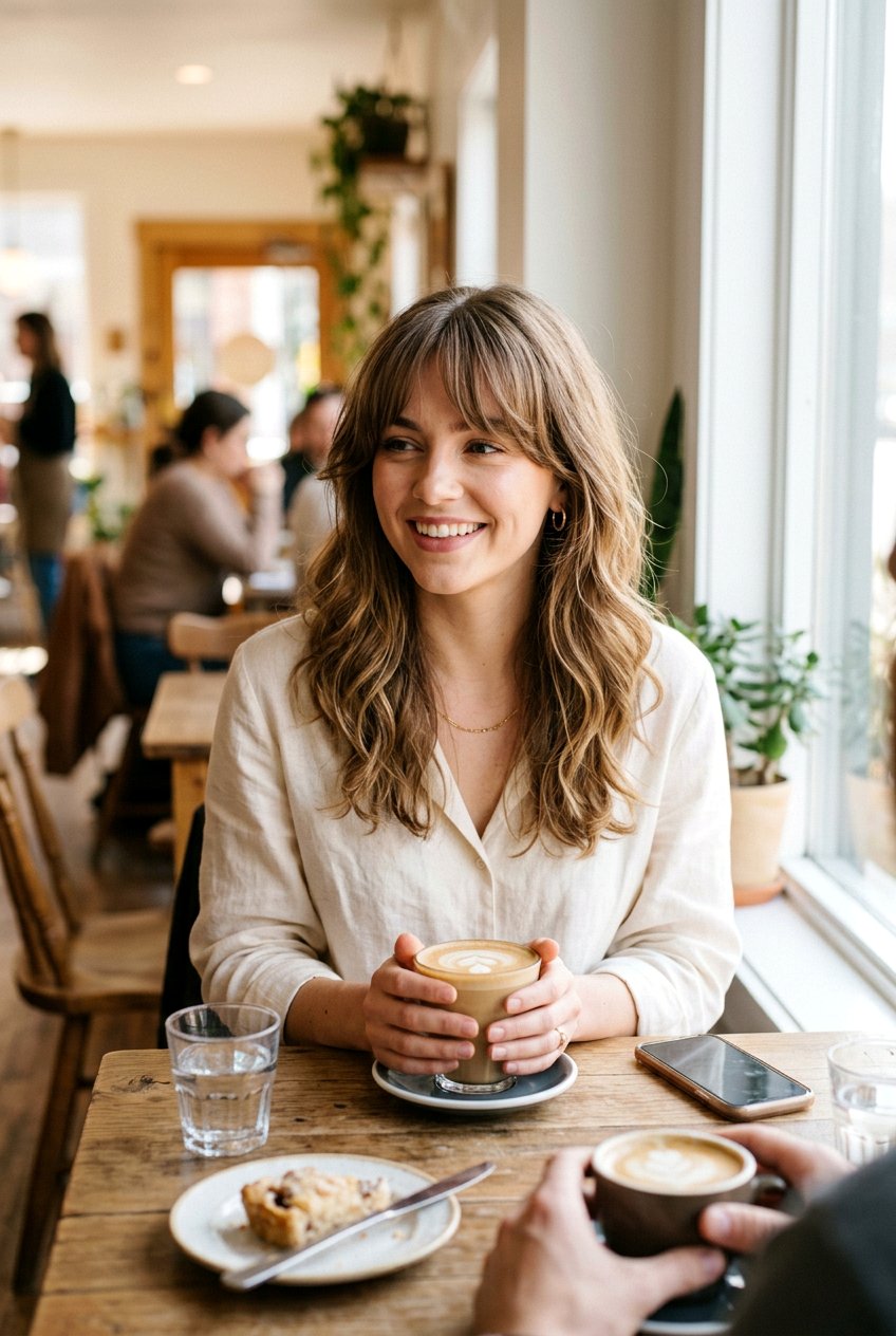 Curtain Bangs With Soft Waves - 20 coffee date hairstyles - 20 coffee date hairstyles
