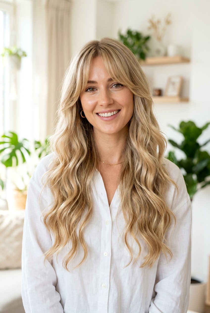 Curtain Bangs with Long Hair - 20 hairstyles for square faces - 20 hairstyles for square faces