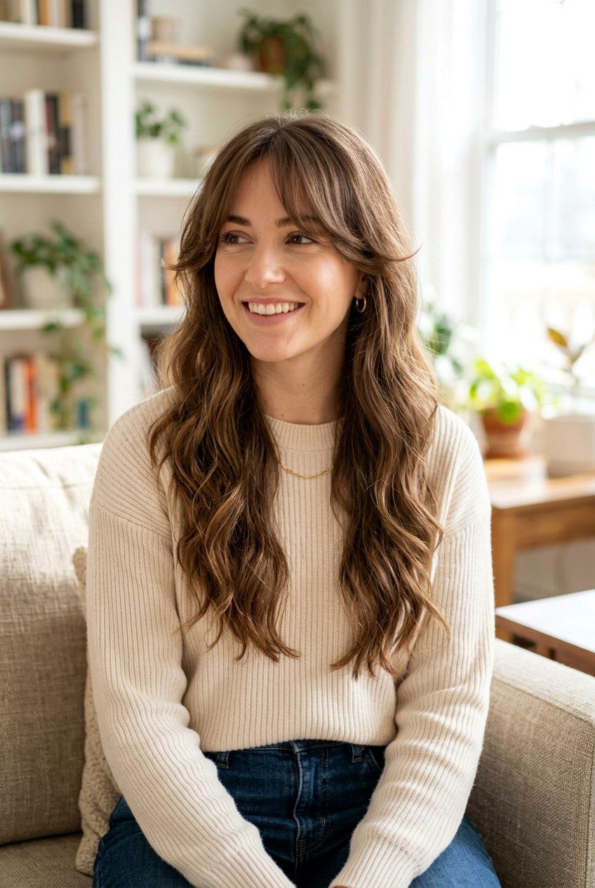 Curtain Bangs with Long Hair - 20 hairstyles for widows peak women - 20 hairstyles for widows peak women