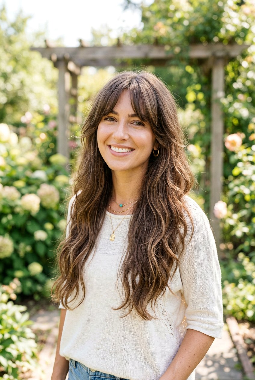 Curtain Bangs with Long Layers - 20 hairstyles for receding hairline women - 20 hairstyles for receding hairline women