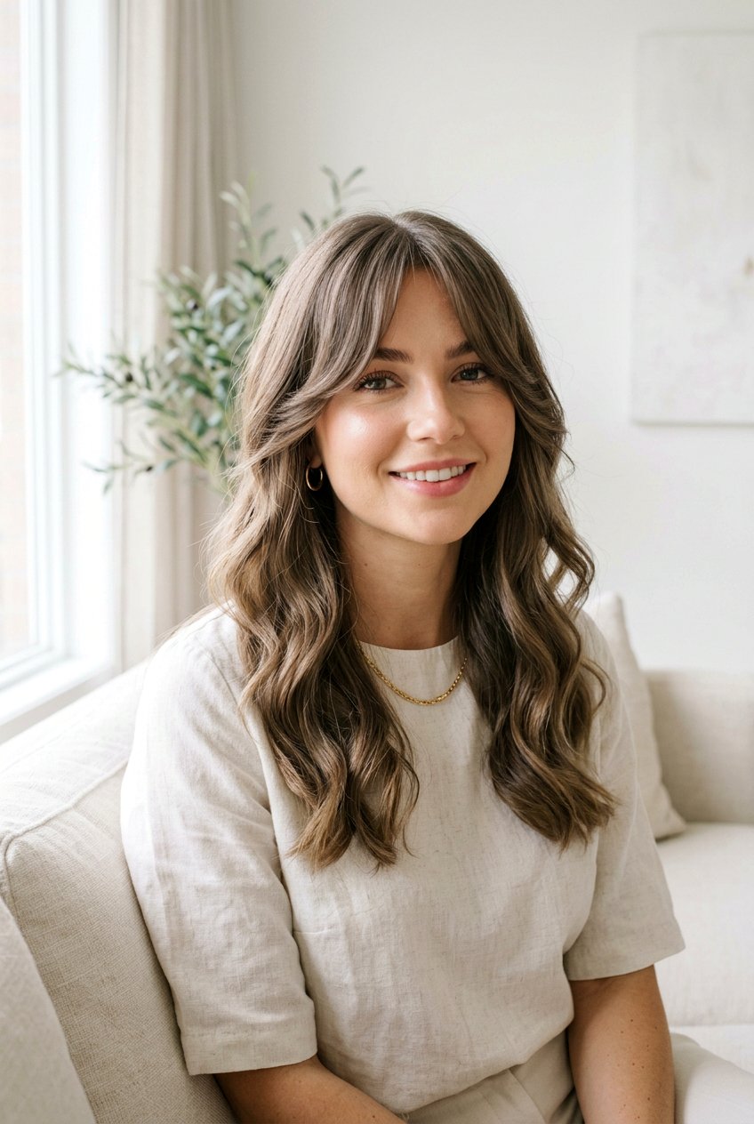 Curtain Bangs with Loose Waves - 20 clean girl hairstyles - 20 clean girl hairstyles