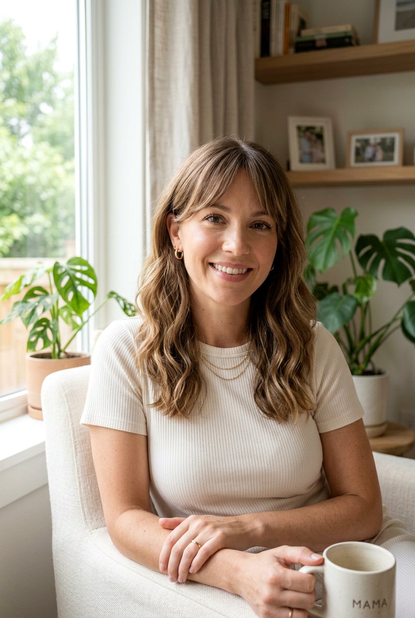 Curtain Bangs with Mid Length Cut - 20 postpartum haircuts for women - 20 postpartum haircuts for women