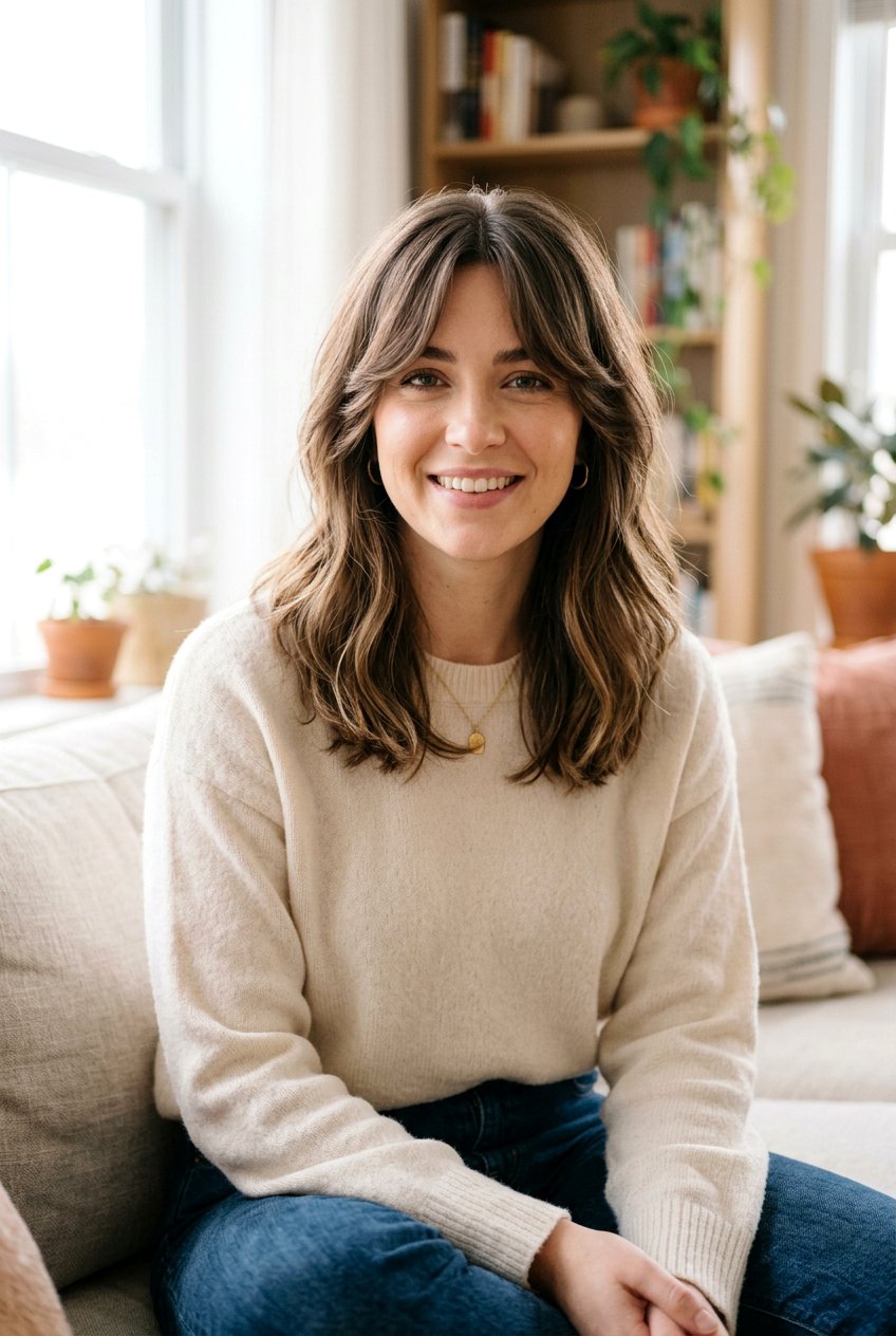 Curtain Bangs with Shoulder Length Hair - 20 chic mom haircut - 20 chic mom haircut