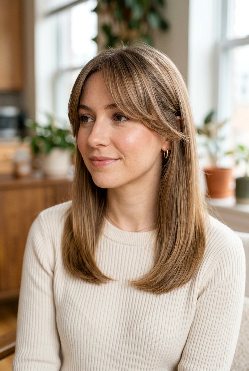 Curtain bangs - 20 straight hairstyles for medium hair - 20 straight hairstyles for medium hair