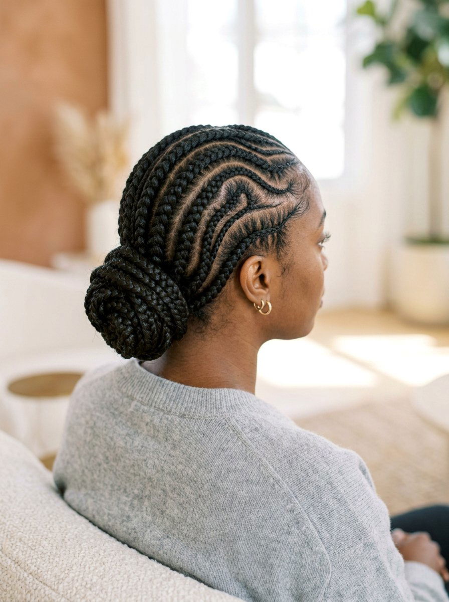 Curved Stitch Braids Bun - 20 stitch braids into bun - 20 stitch braids into bun