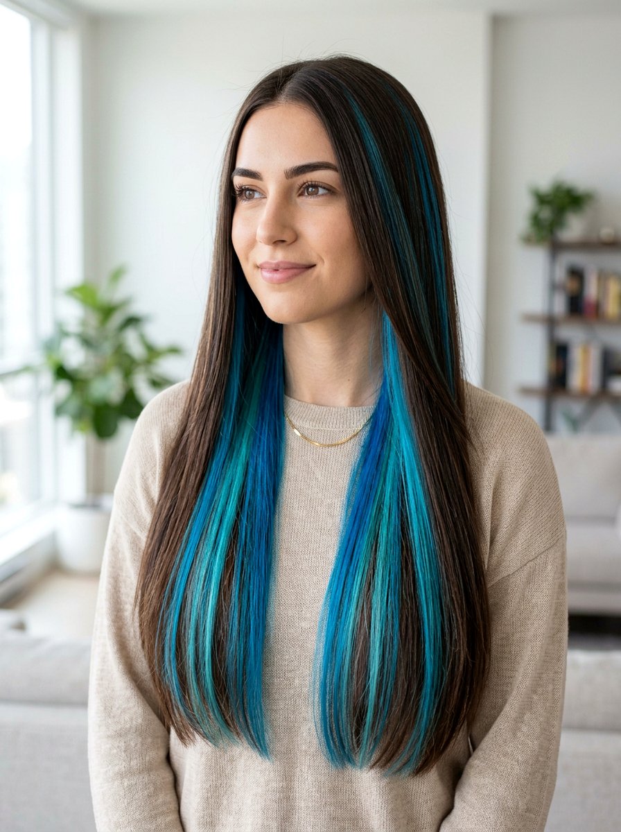 Cyan Blue Peekaboo Highlights With Turquoise Mix - 20 turquoise peekaboo highlights - 20 turquoise peekaboo highlights
