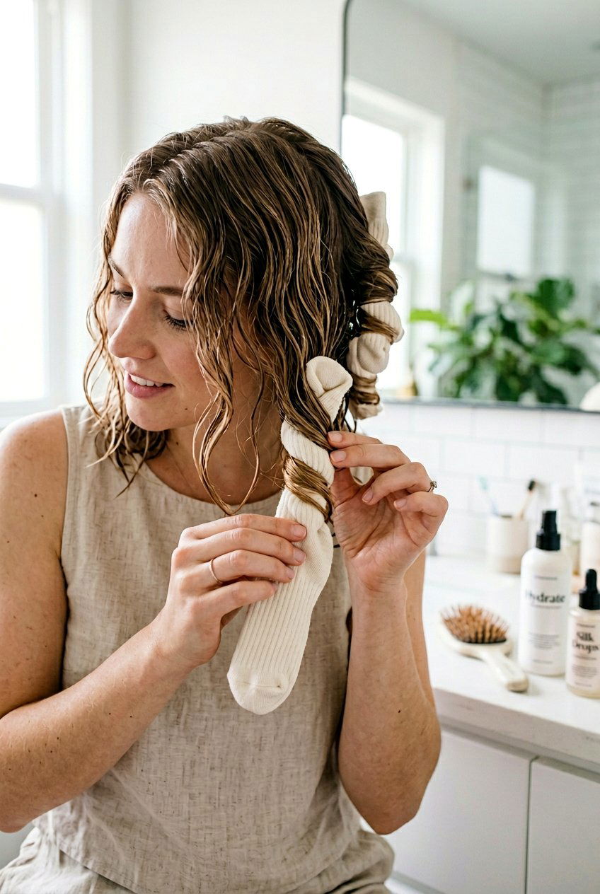 Damp Hair Sock Curls - 20 sock bun curls overnight - 20 sock bun curls overnight