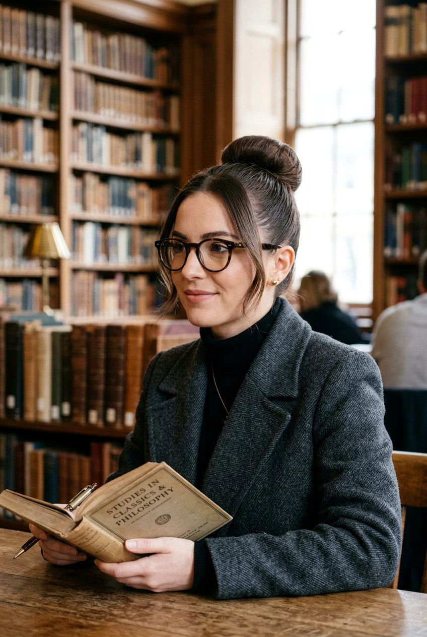 Dark Academia Classic High Bun - 20 dark academia hairstyles - 20 dark academia hairstyles