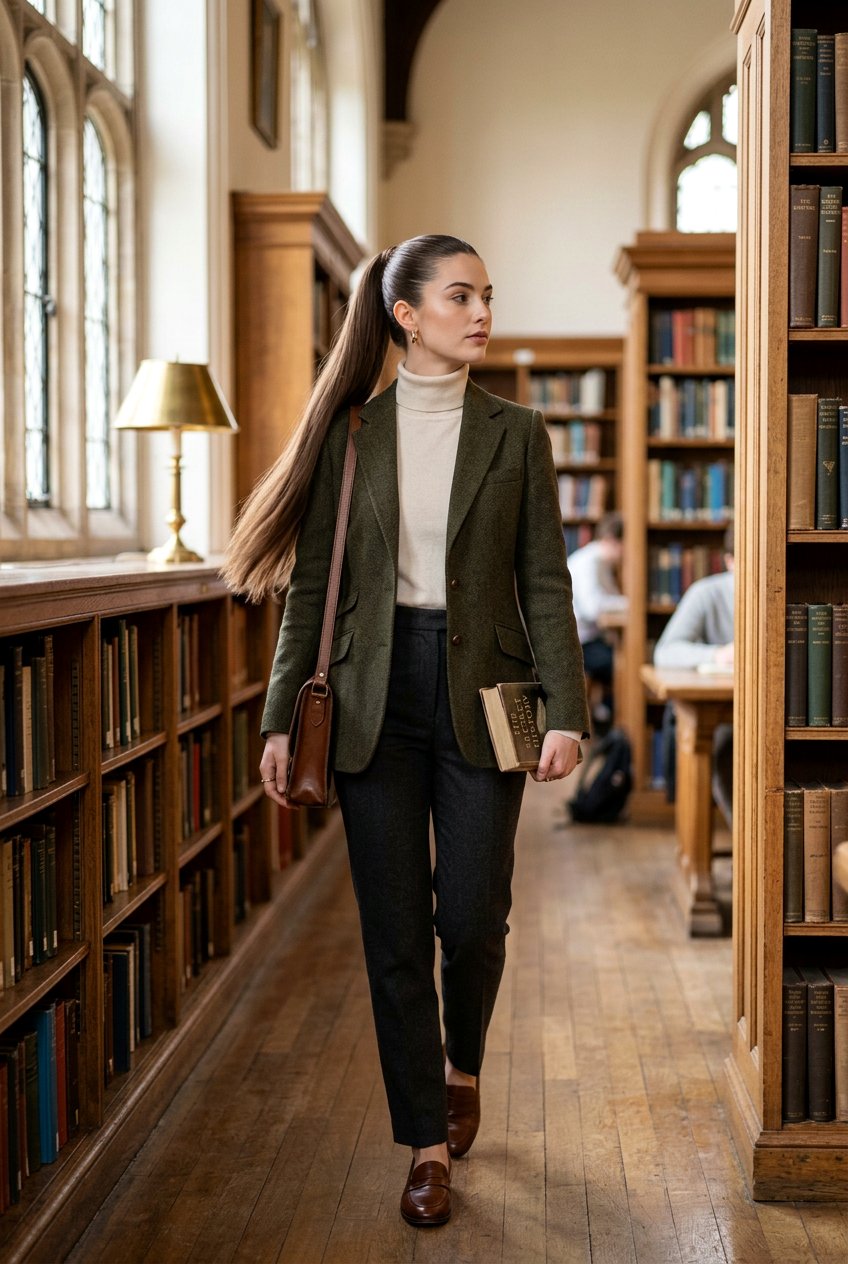 Dark Academia Classic High Ponytail On Long Hair - 20 dark academia hairstyles - 20 dark academia hairstyles