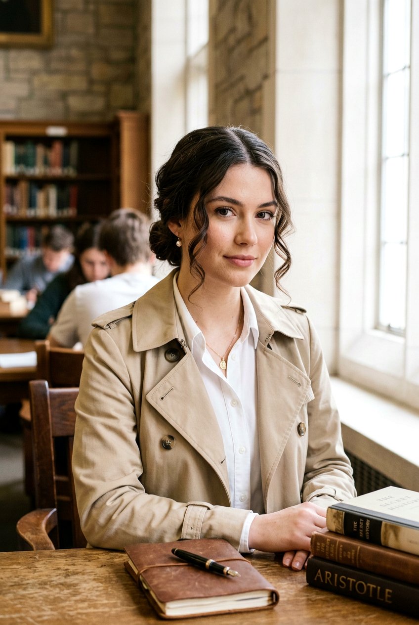 Dark Academia Low Bun With Face Framing Pieces - 20 dark academia hairstyles - 20 dark academia hairstyles