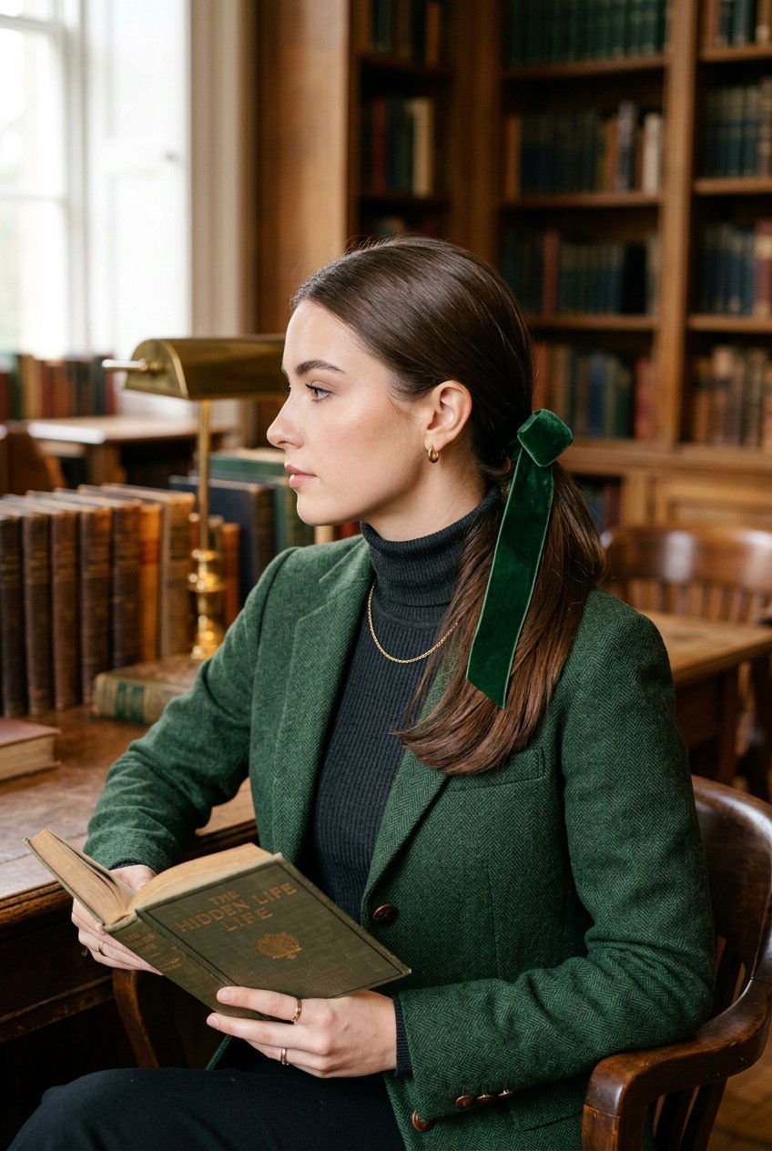 Dark Academia Low Ponytail With Ribbon - 20 dark academia hairstyles - 20 dark academia hairstyles