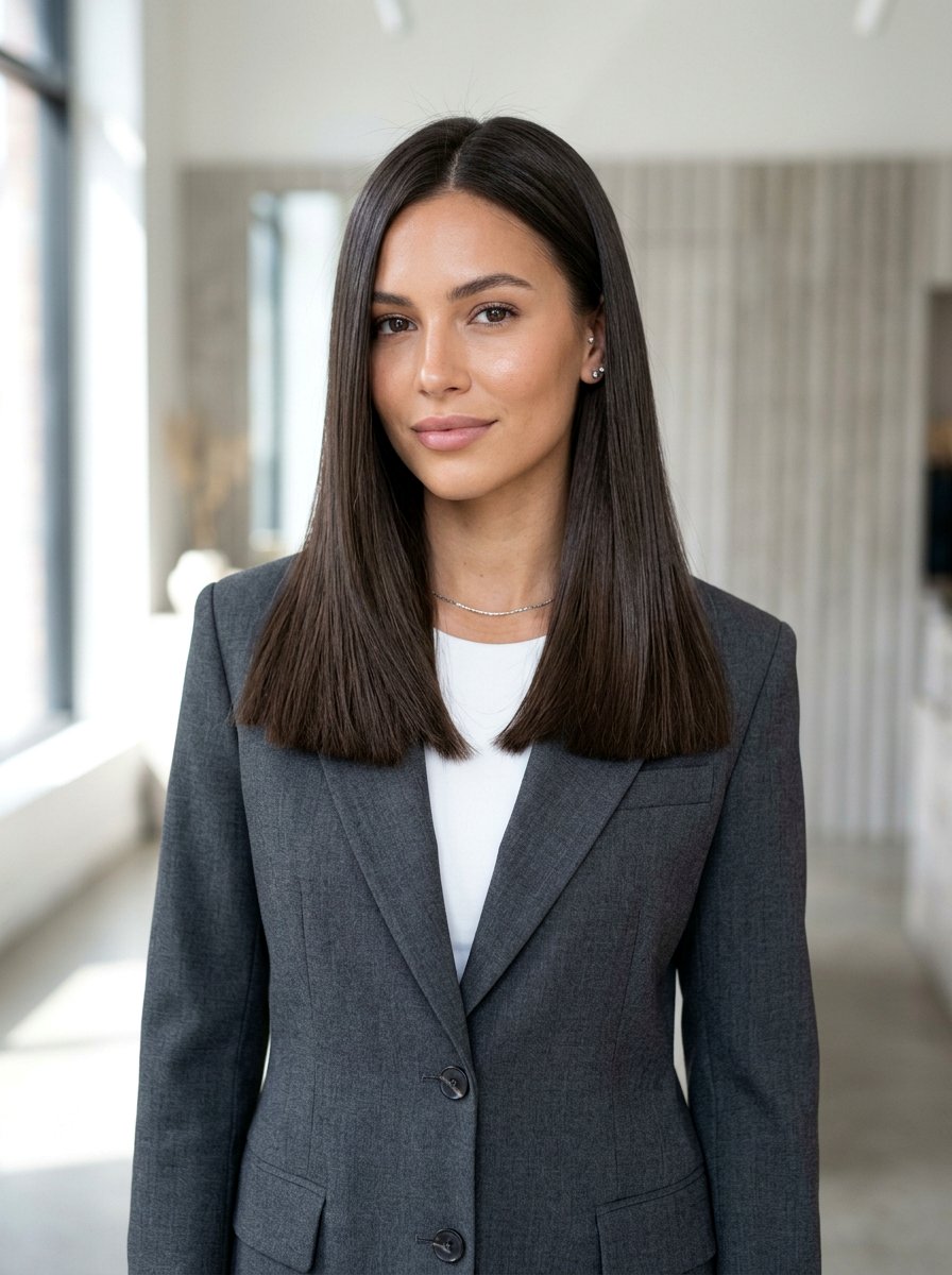 Dark Ash Brunette Gloss On Blunt Cut Hair - 20 cool tone gloss for brunette hair - 20 cool tone gloss for brunette hair