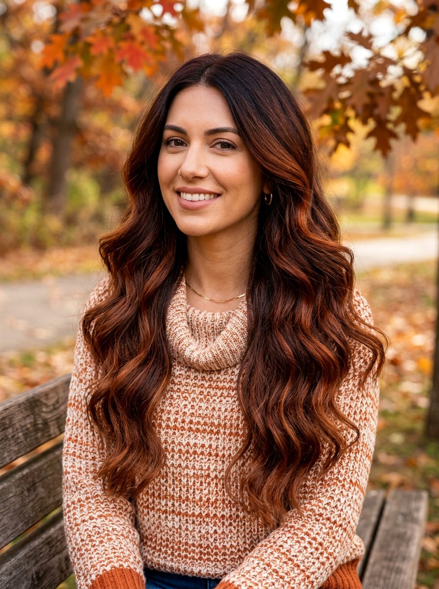 Dark Auburn Balayage On Brunette Hair - 20 dimensional red for dark brunette hair - 20 dimensional red for dark brunette hair