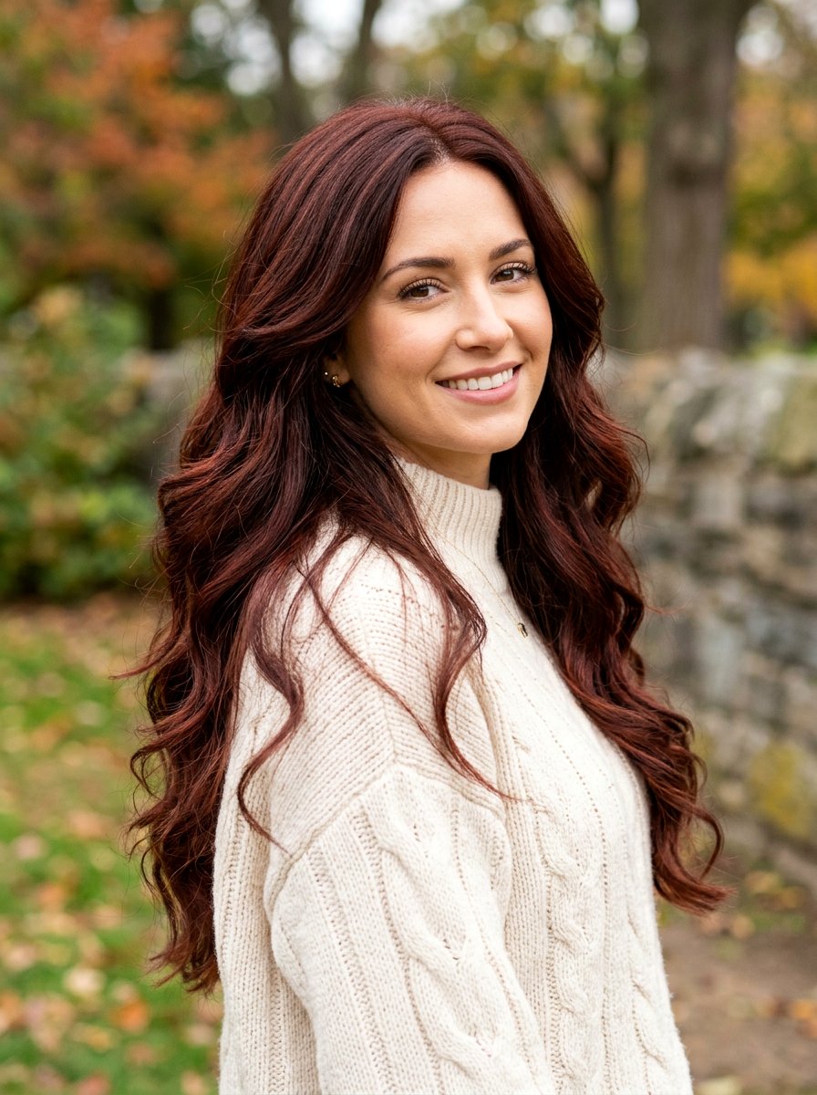 Dark Auburn Long Layers - 20 red brown hair color for winter - 20 red brown hair color for winter