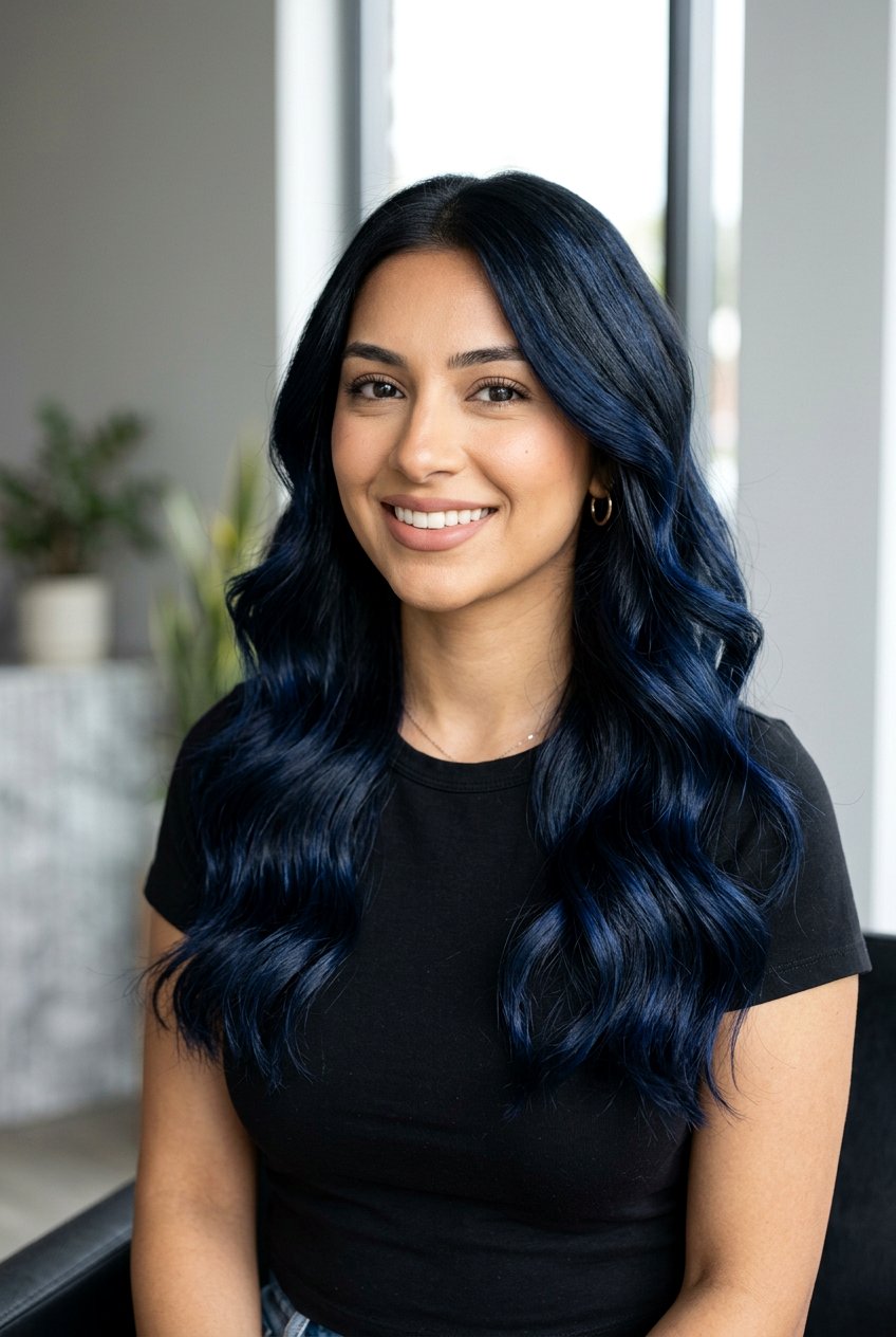 20 Striking Blue Balayage On Black Hair Ideas to Try Now
