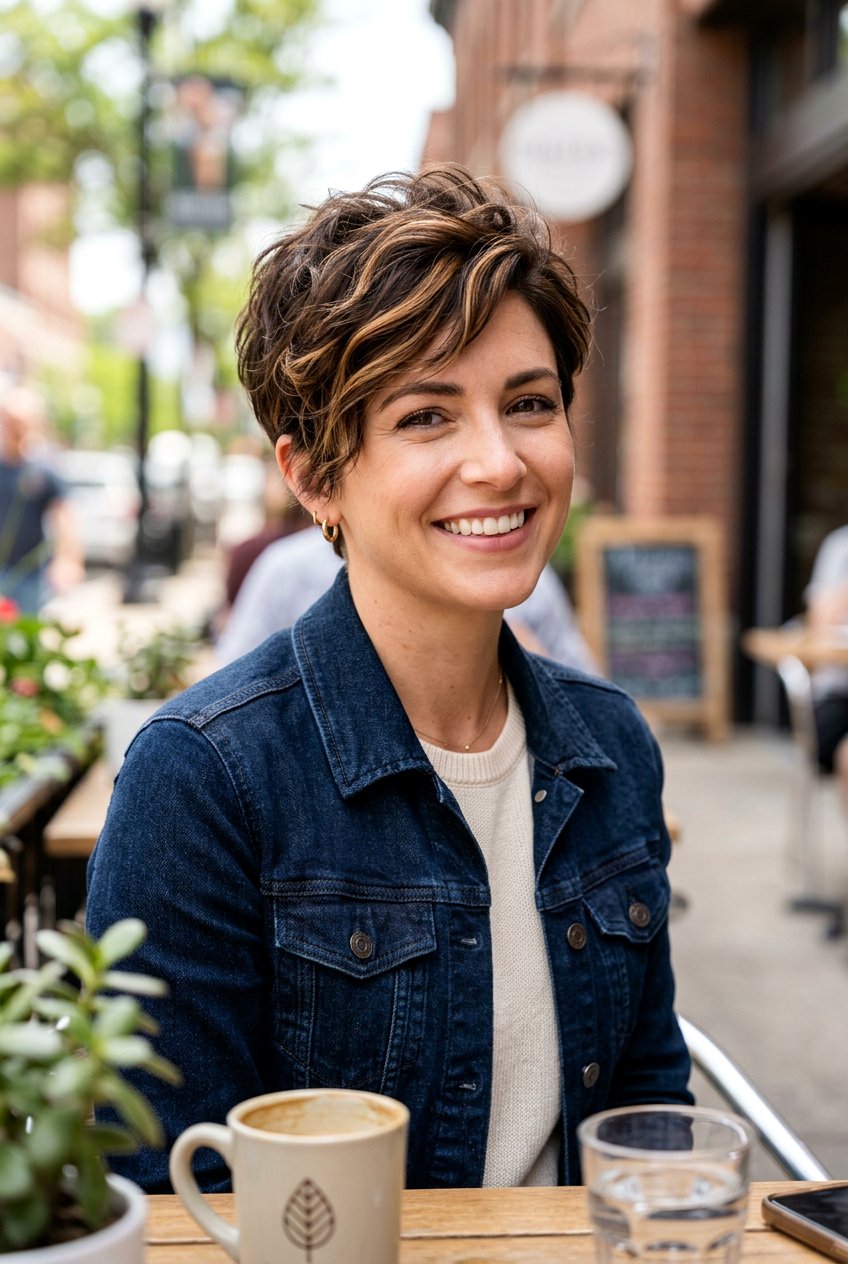 Dark Brown Hair With Caramel Ribbon Highlights On Short Hair - 20 caramel ribbons on dark brown hair - 20 caramel ribbons on dark brown hair